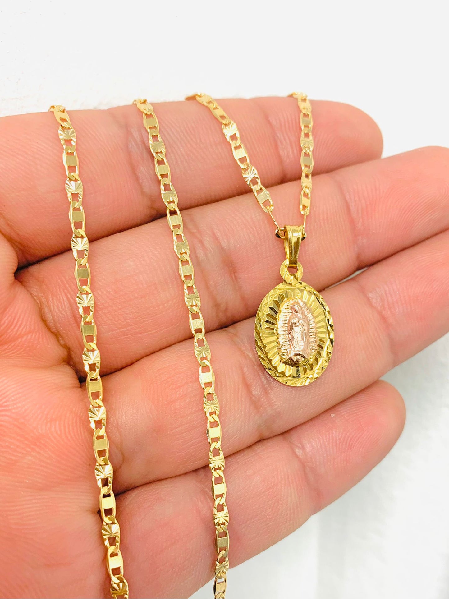 Our Lady of Guadalupe Necklace 20" Valentino Chain 14K Gold Filled for Womens / Guadalupe Pendant 20x13mm / Dainty Necklace / Cadena y Dije de Guadalupe Para Mujer Oro Laminado