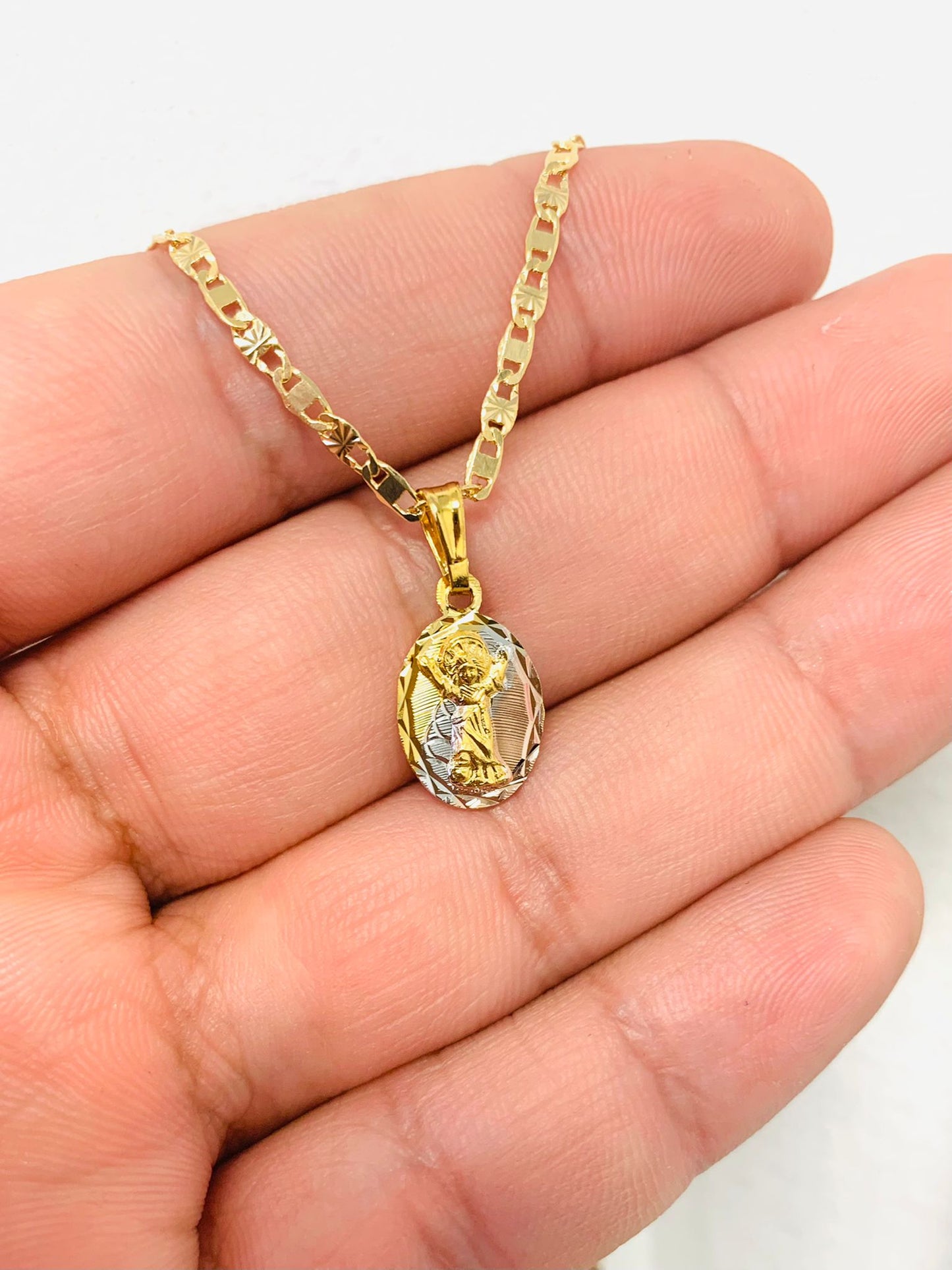 Gold Filled Divino Niño Necklace 16" for Kids Boys Girls / Everyday Necklace/ Kids Jewelry/ Baby Jesus Pendant 14x8mm / Dije del Divino Niño con Cadena Valentino