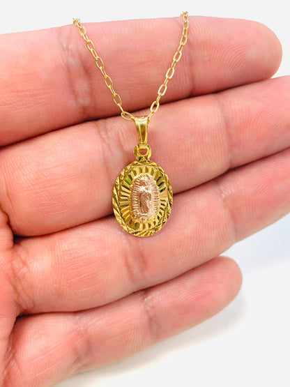 Diamond Cut Virgen de Guadalupe Necklace with Cable Link Chain 20"/ Guadalupe Pendant 20x13mm/ Dainty Necklace/ Dije de Guadalupe para Mujer con Cadena Cable Link Oro Laminado