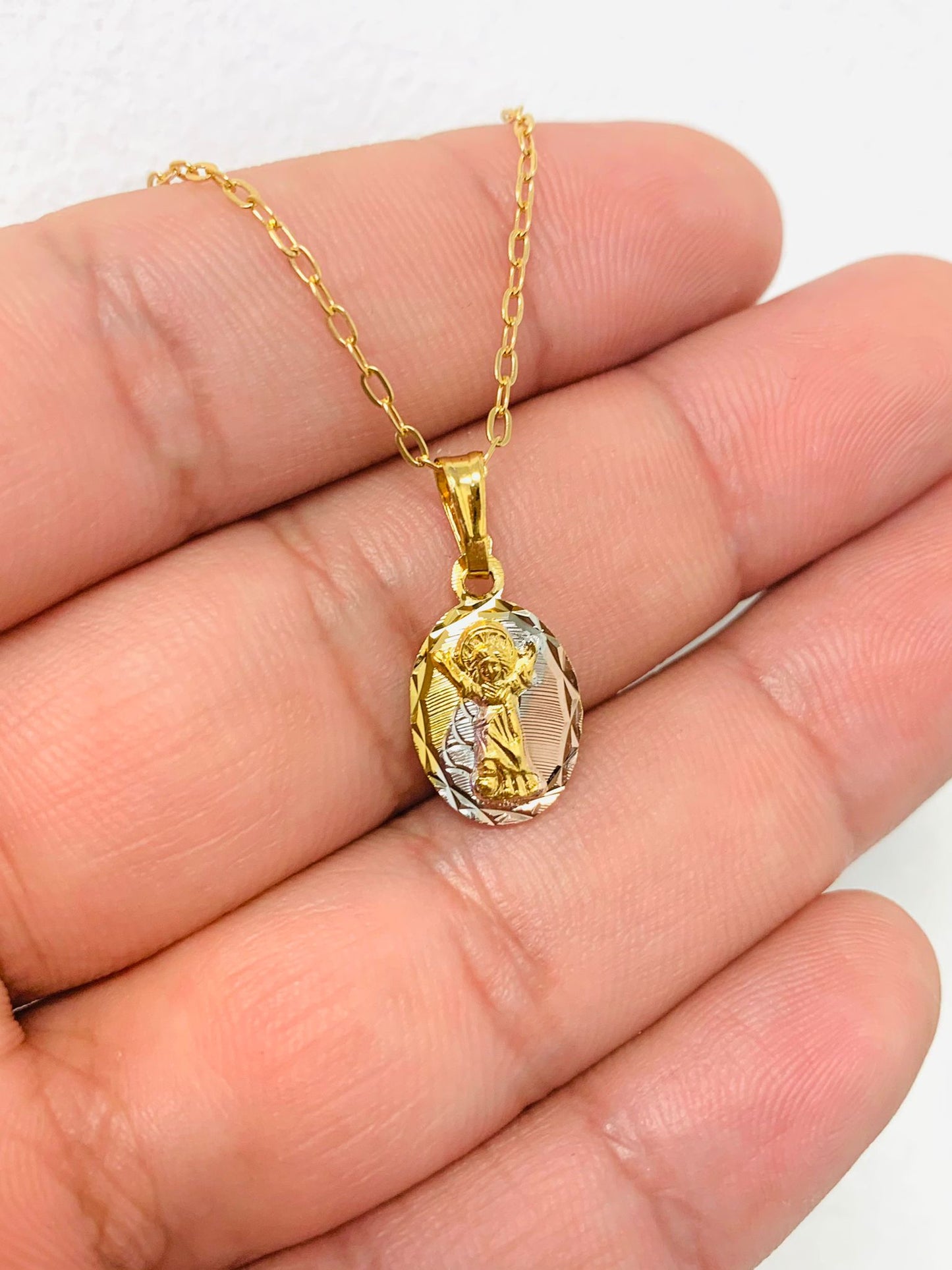 14K Gold Filled Baby Jesus Necklace 16" for Kids Childrens / Divino Niño Pendant 14x8mm / Cable Link Chain Necklace / Cadena con Dije del Divino Niño Oro Laminado