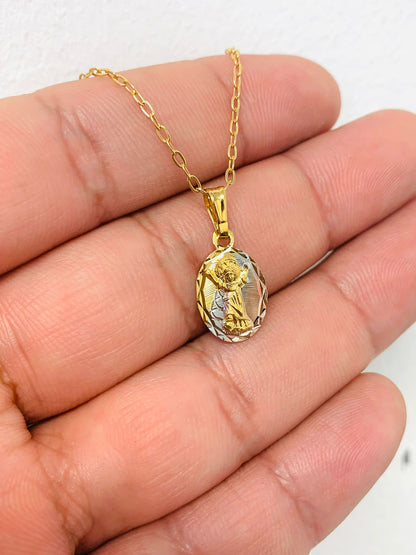 14K Gold Filled Baby Jesus Necklace 16" for Kids Childrens / Divino Niño Pendant 14x8mm / Cable Link Chain Necklace / Cadena con Dije del Divino Niño Oro Laminado