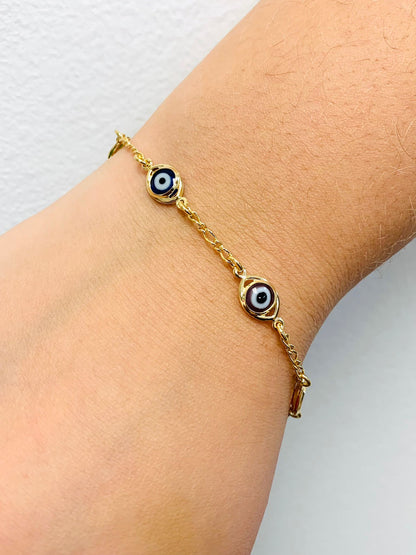 Evil Eye Bracelet For Womens 7.5" 3g 14K Gold Filled Ladies Bracelet Evil Eye / Everyday Bracelet / Pulsera Mal de Ojo Para Mujer Oro Laminado / Pulsera para Proteccion