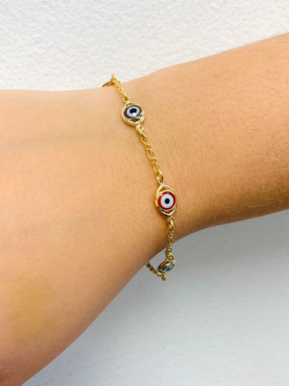 Evil Eye Bracelet For Womens 7.5" 3g 14K Gold Filled Ladies Bracelet Evil Eye / Everyday Bracelet / Pulsera Mal de Ojo Para Mujer Oro Laminado / Pulsera para Proteccion