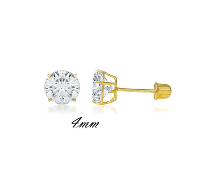 CZ Stud Round Solitaire Earrings Screw Back Solid 10K Gold Earrings Womens Mens Everyday Dainty Earrings Aretes de Oro 10K Para Mujer Hombre y Niños