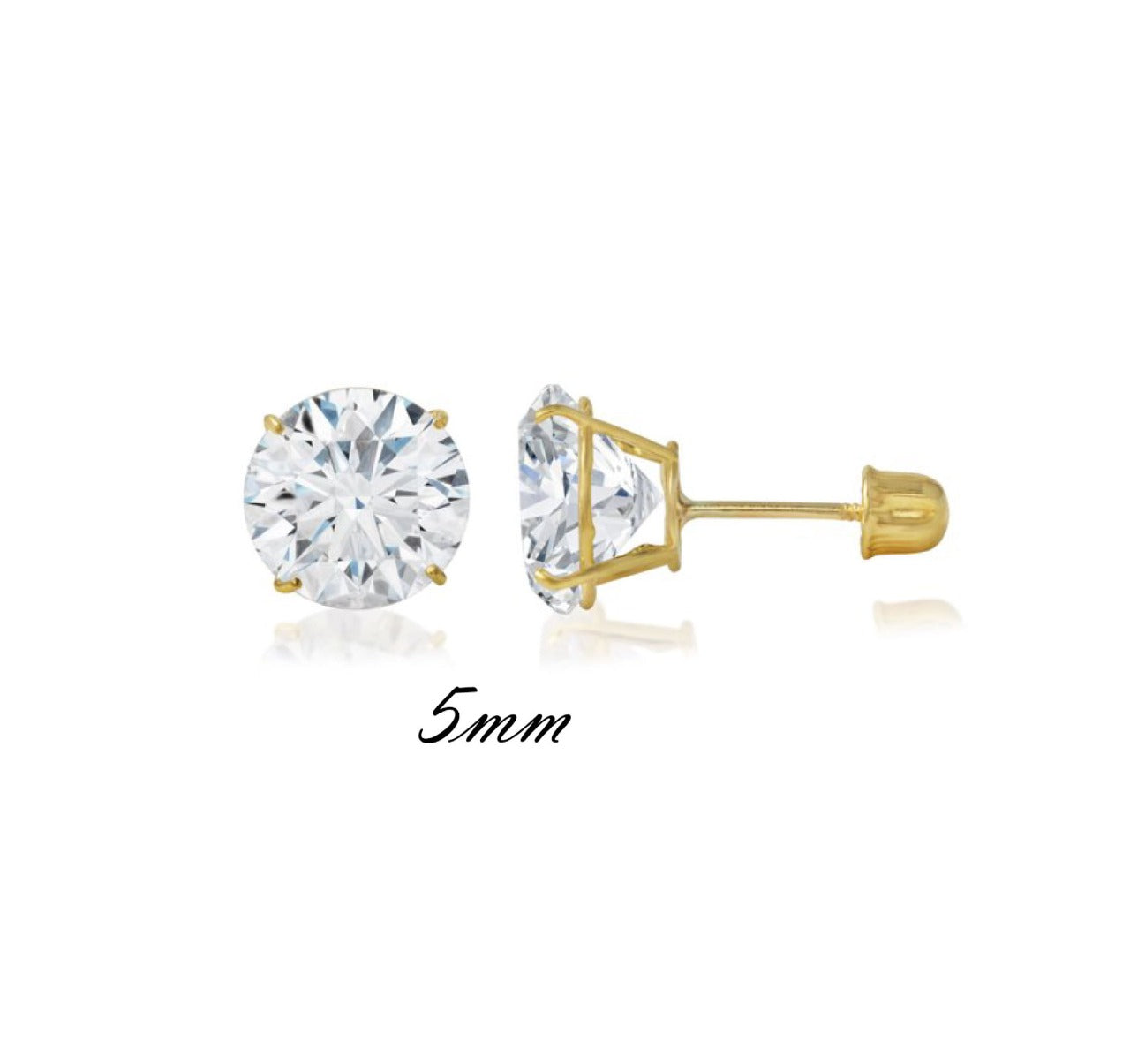 5mm CZ Stud Round Solitaire Earrings Screw Back Womens Mens 10K Yellow Real Gold Everyday Minimalist Earrings Unisex/ Aretes de Oro Zirconia