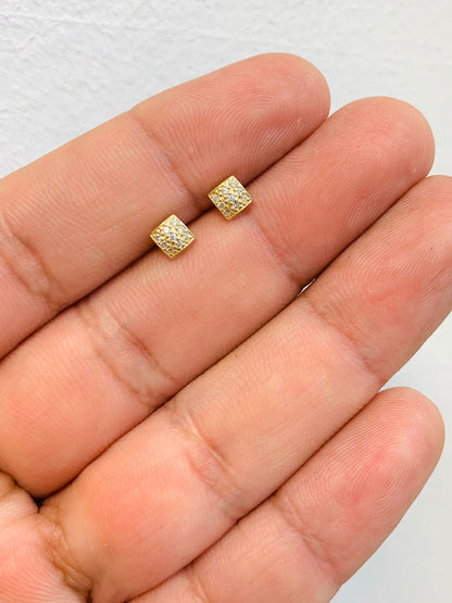 Square CZ 10K Gold Earrings Stud Push Back 4.5x4.5mm for Kids Womens / Everyday Earrings / Dainty Gold Earrings / Aretes de Oro Solido 10K