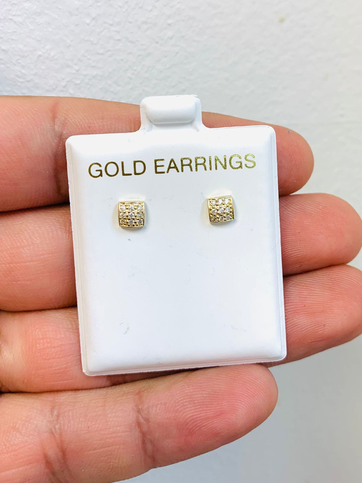 Square CZ 10K Gold Earrings Stud Push Back 4.5x4.5mm for Kids Womens / Everyday Earrings / Dainty Gold Earrings / Aretes de Oro Solido 10K