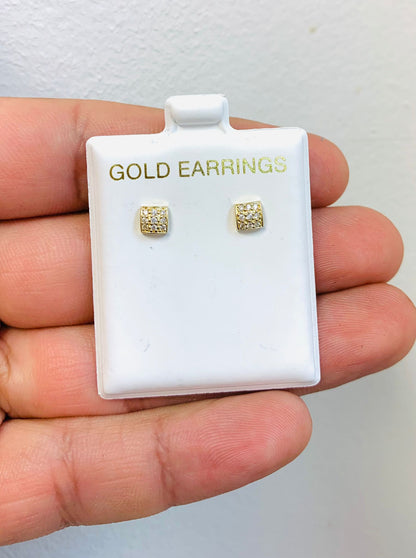 Square CZ 10K Gold Earrings Stud Push Back 4.5x4.5mm for Kids Womens / Everyday Earrings / Dainty Gold Earrings / Aretes de Oro Solido 10K