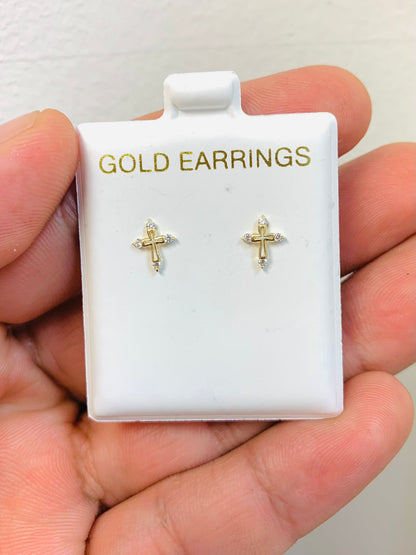 Square CZ 10K Gold Earrings Stud Push Back 4.5x4.5mm for Kids Womens /  Everyday Earrings / Dainty Gold Earrings / Aretes de Oro Solido 10K 