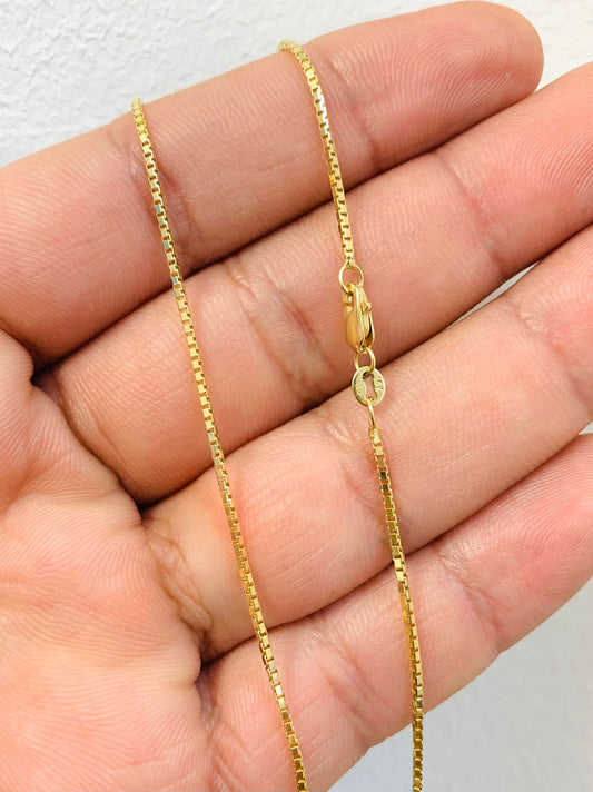 Cadena de Oro Solido Real 14K Box Link para Ninos Collar Súper Delicado 16" 0.8mm / 14K Yellow Gold Box Link Chain Dainty Necklace for Kids