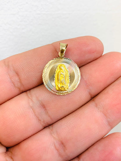 14K Tri-Color Real Gold Chain and Medal Set 20" 21x18mm Bezel Valentino Gold Chain with Virgen de Guadalupe Pendant/ Cadena y Dije Guadalupe