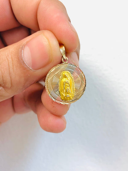 14K Tri-Color Real Gold Chain and Medal Set 20" 21x18mm Bezel Valentino Gold Chain with Virgen de Guadalupe Pendant/ Cadena y Dije Guadalupe