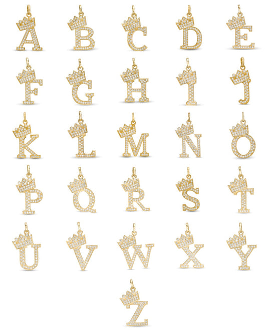 Initials Letters Pendant / 14k Yellow Gold Initials with Crown Cubic Zirconia Charm / Dije de las Iniciales en Oro