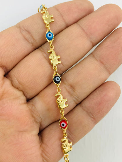 Baby/Childrens Boys/Girls Gold Filled Elephant Evil Eye Baby Bracelet Luck / 14k Real Gold Filled Baby Bracelet / New Evil Eye Elephant Bracelet