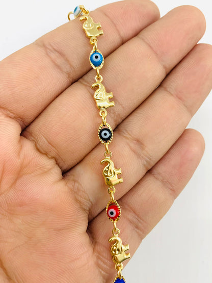 Baby/Childrens Boys/Girls Gold Filled Elephant Evil Eye Baby Bracelet Luck / 14k Real Gold Filled Baby Bracelet / New Evil Eye Elephant Bracelet