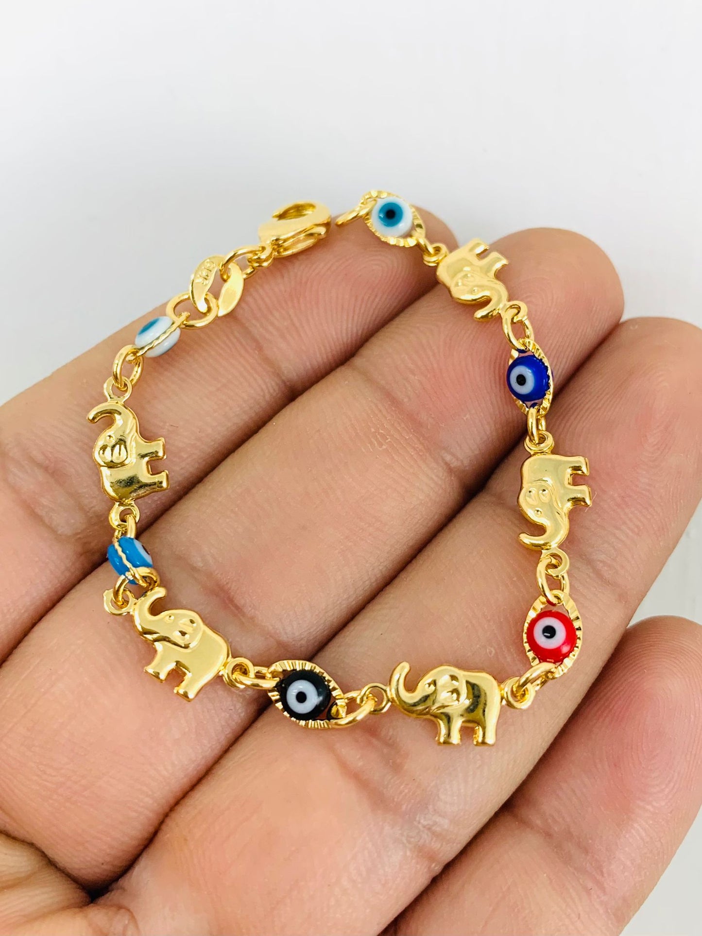 Baby/Childrens Boys/Girls Gold Filled Elephant Evil Eye Baby Bracelet Luck / 14k Real Gold Filled Baby Bracelet / New Evil Eye Elephant Bracelet