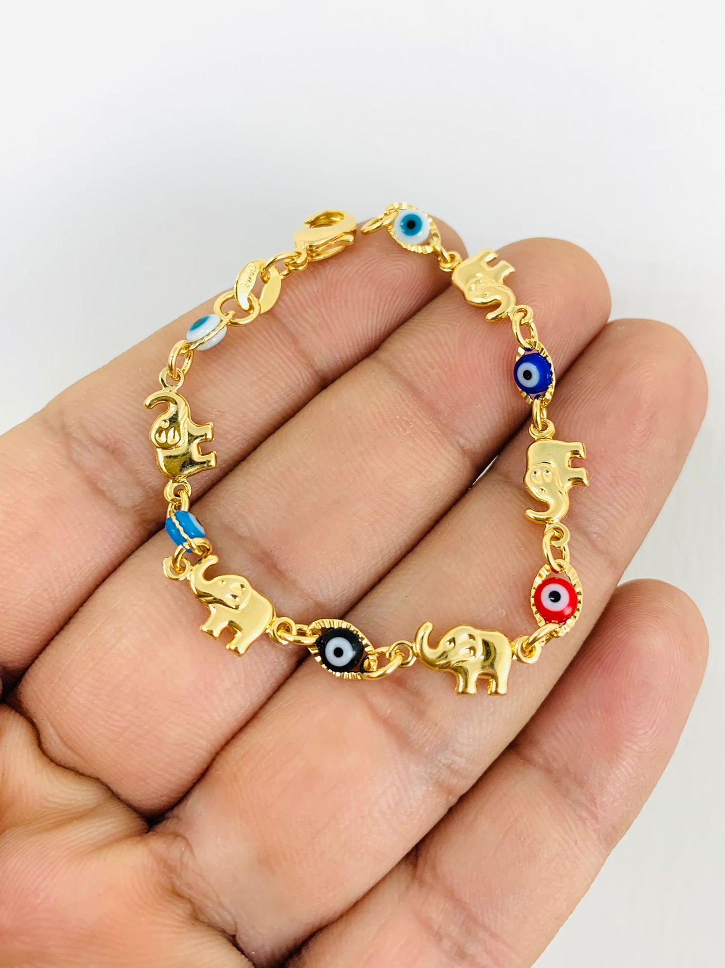 Baby/Childrens Boys/Girls Gold Filled Elephant Evil Eye Baby Bracelet Luck / 14k Real Gold Filled Baby Bracelet / New Evil Eye Elephant Bracelet