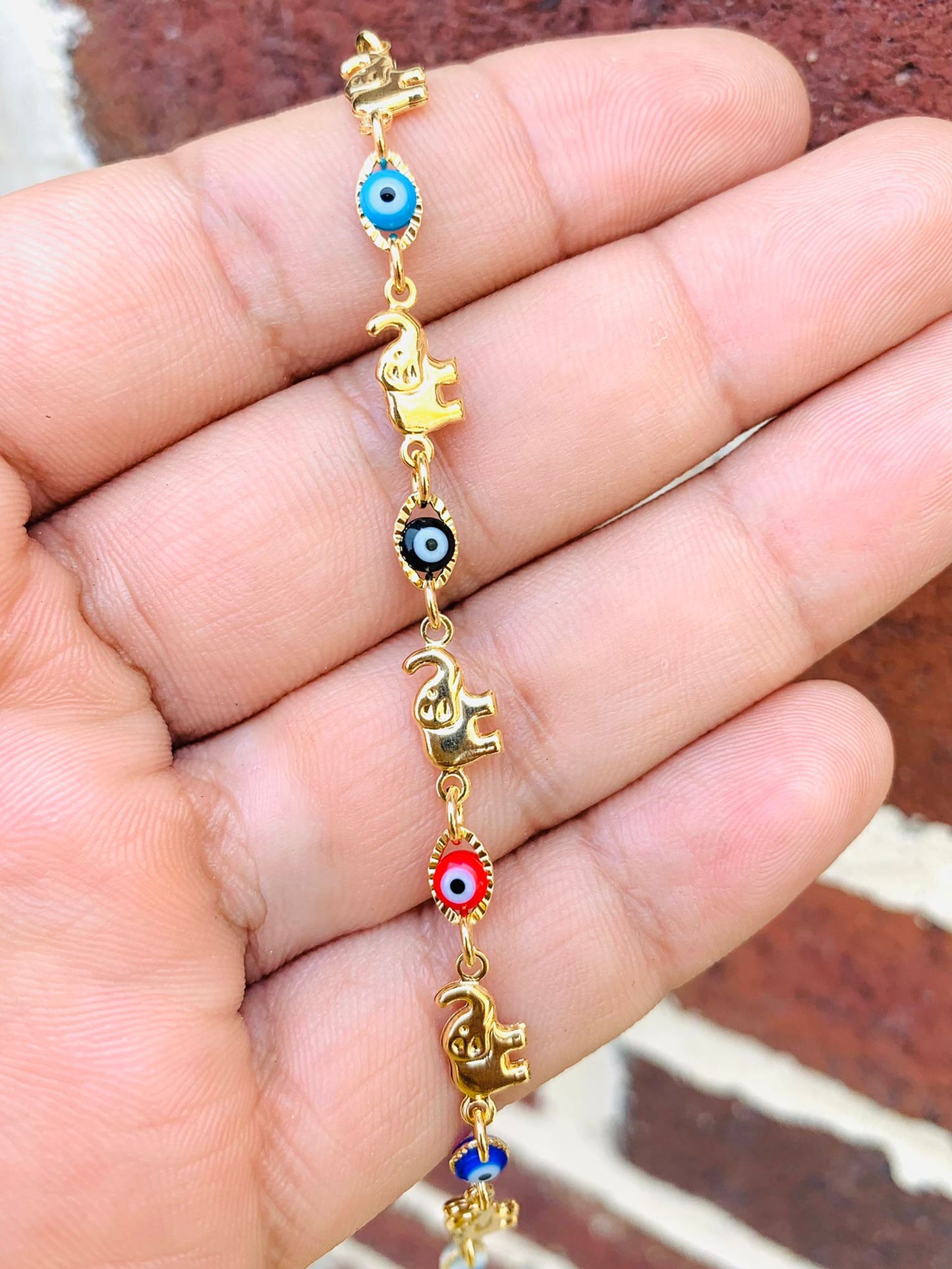 Baby/Childrens Boys/Girls Gold Filled Elephant Evil Eye Baby Bracelet Luck / 14k Real Gold Filled Baby Bracelet / New Evil Eye Elephant Bracelet