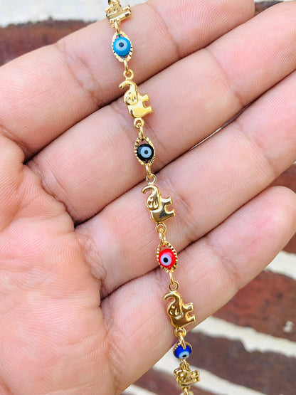 Baby/Childrens Boys/Girls Gold Filled Elephant Evil Eye Baby Bracelet Luck / 14k Real Gold Filled Baby Bracelet / New Evil Eye Elephant Bracelet