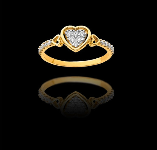 10K Yellow Gold Heart CZ Ring for Womens / Womens Ring #7 for Everyday / Anillo de Corazón en Oro Real para Mujer