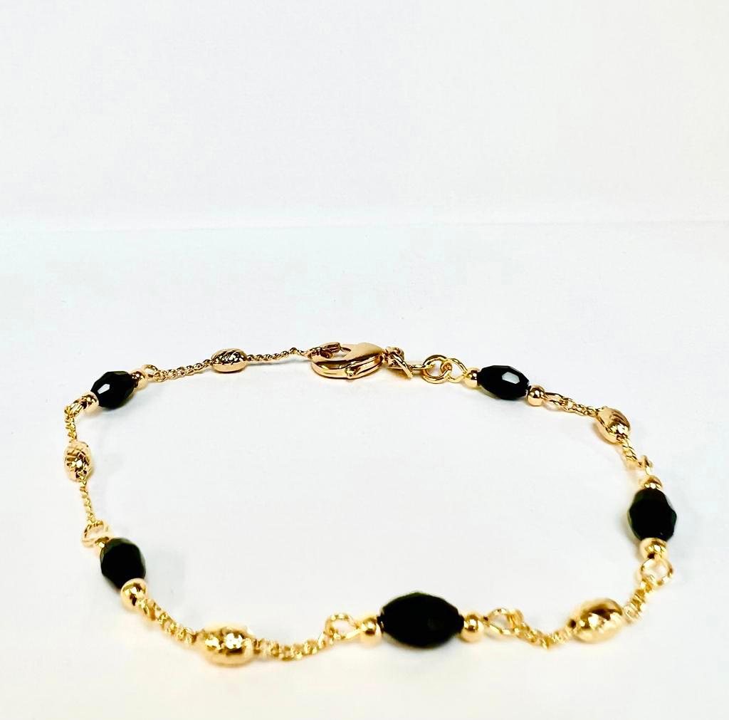 Womens Black Beads Gold Bracelet 7.5" / Everyday Bracelet for Womens / Dainty Bracelet/ 14K Gold Filled Bracelet / Pulsera para Mujer de Oro