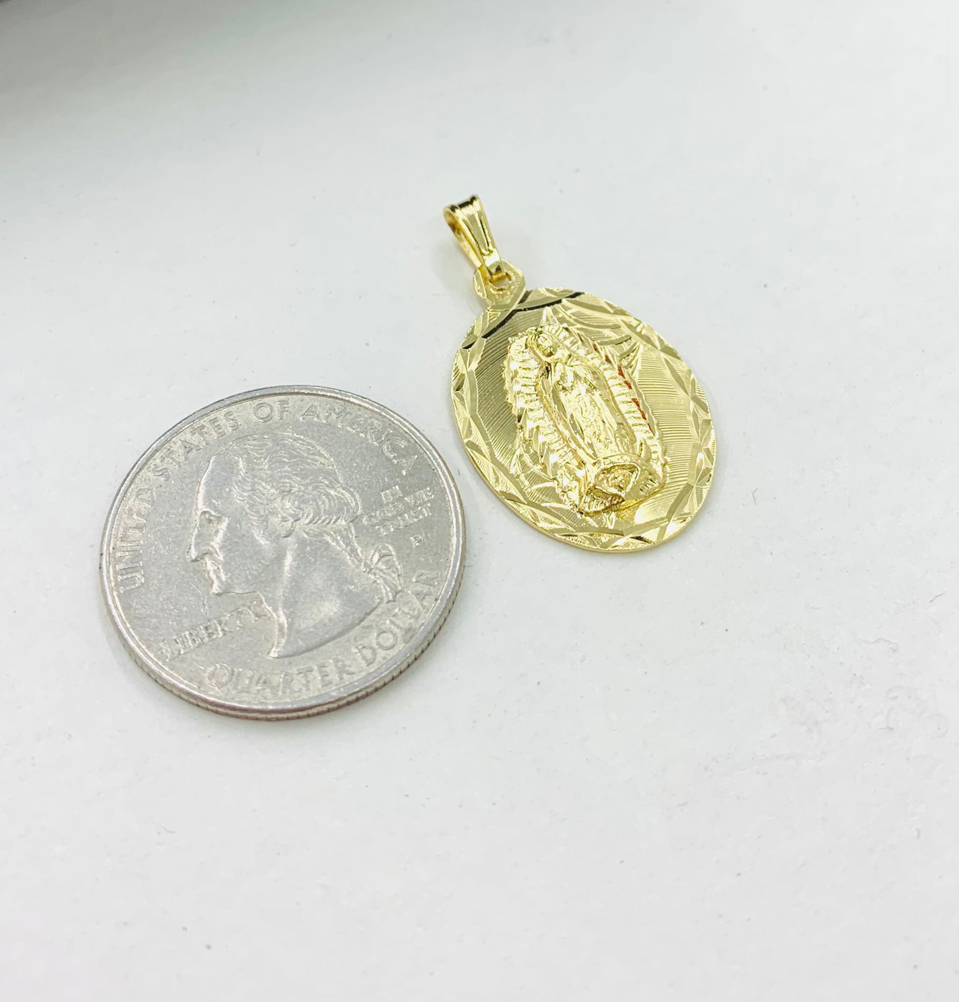 14K Gold Filled Virgen de Guadalupe Necklace Pendant 26x18mm/Our