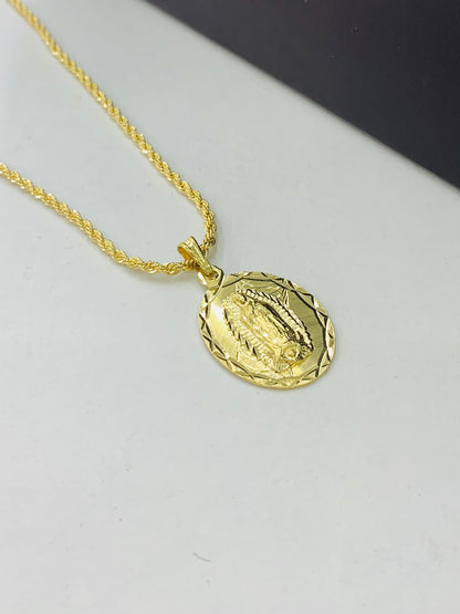 PrimeJewelry269 - 14K Yellow Gold Filled Virgen de Guadalupe Necklace Mens 24" Rope Chain Necklace