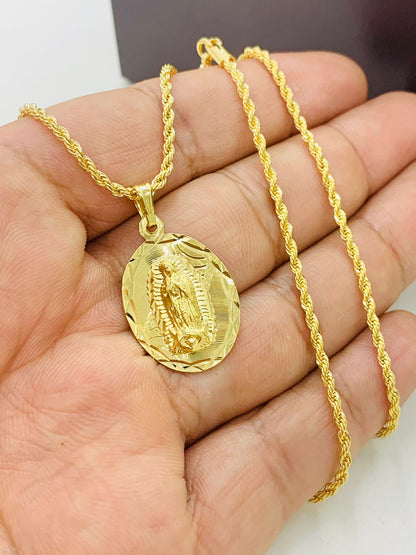 Our Lady of Guadalupe Charm Necklace for Womens in Gold Filled 20" / Everyday Necklace /Tiny Pendant / Cadena de Guadalupe para Mujer en Oro