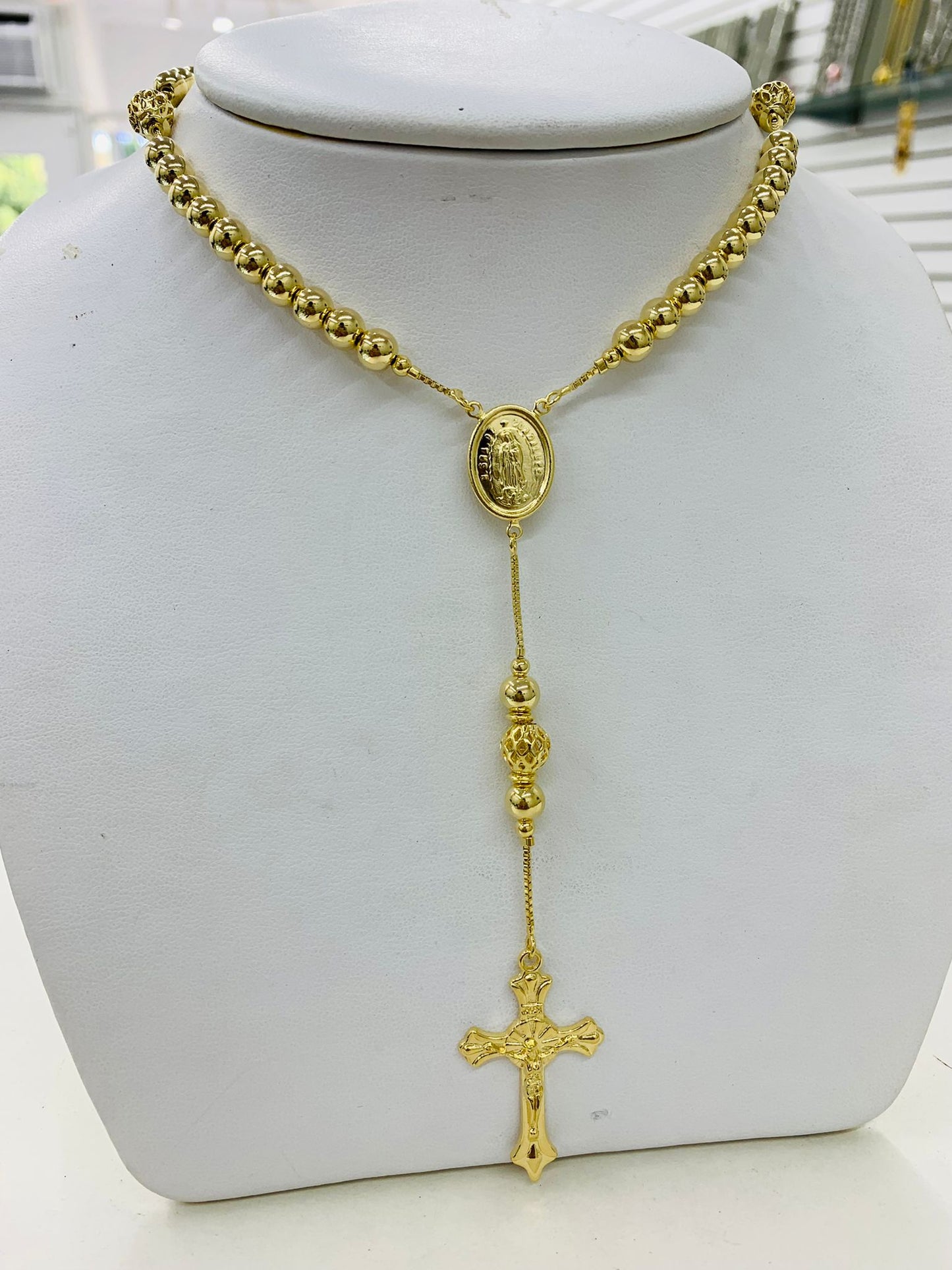 14K Gold Filled Virgen de Guadalupe Rosary / Yellow Beads Rosary 18" / Catholics Necklace/ Rosario de la Virgen de Guadalupe en Oro Laminado