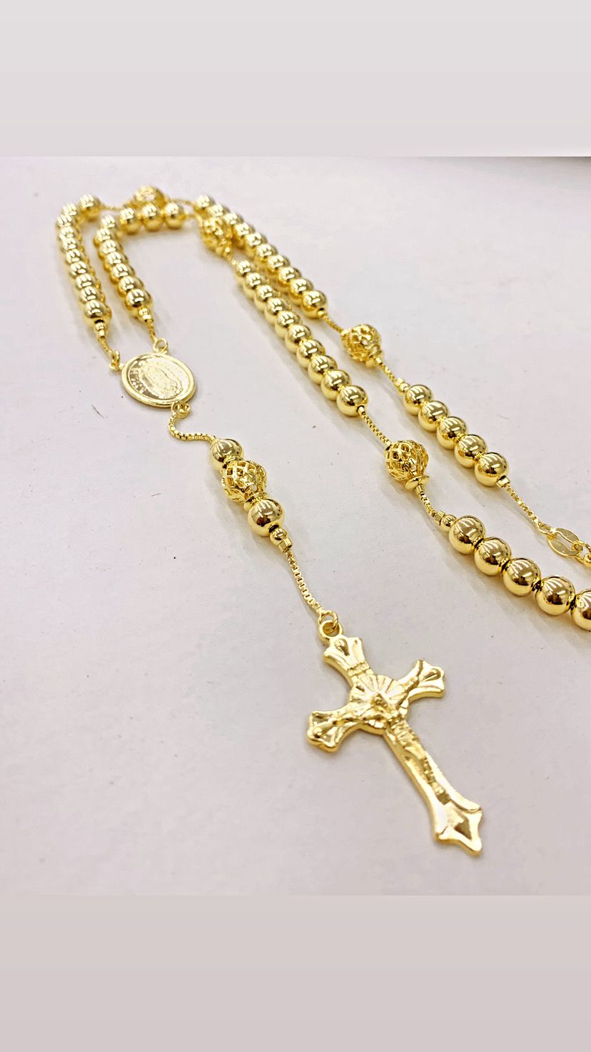 14K Gold Filled Virgen de Guadalupe Rosary / Yellow Beads Rosary 18" / Catholics Necklace/ Rosario de la Virgen de Guadalupe en Oro Laminado