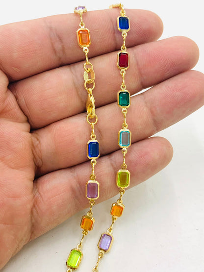 14K Gold Filled Multi Color Chocker for Womens Ladies/Gargantillas Multi Color para Mujer Oro Laminado/Everyday Necklace/Womens Necklace 19"