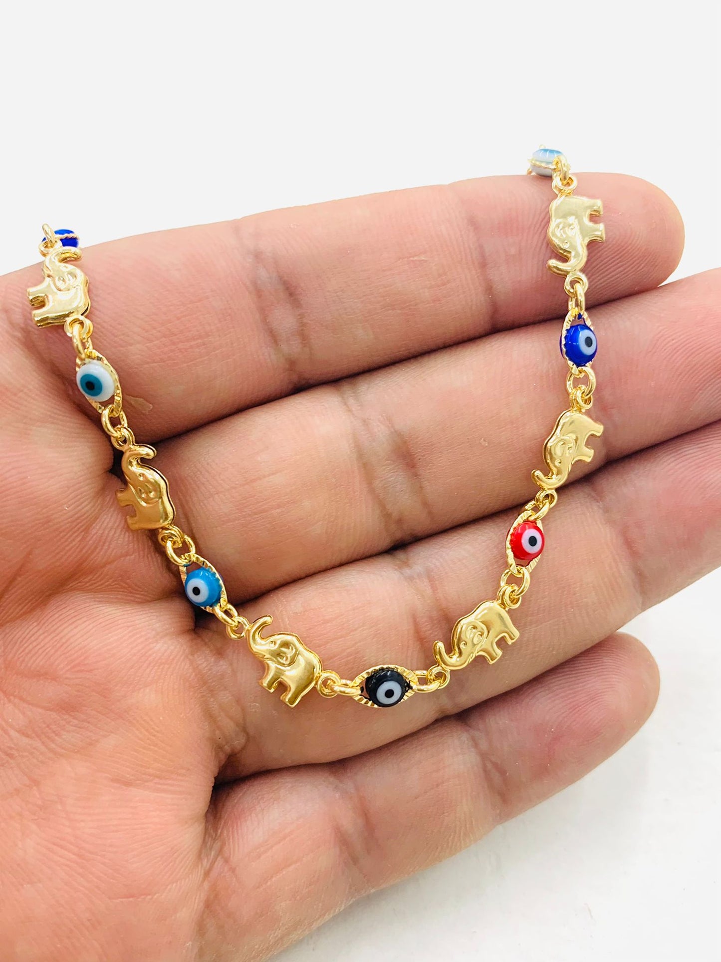 Women's Bracelet Elephant Evil Eye 7.5" / 14K Gold Filled Bracelet for Good Luck & Protection / Everyday Dainty Bracelet / Pulsera para Mujer en Oro Laminado