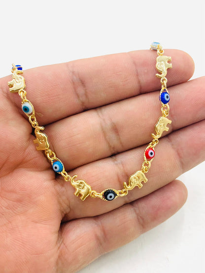 Women's Bracelet Elephant Evil Eye 7.5" / 14K Gold Filled Bracelet for Good Luck & Protection / Everyday Dainty Bracelet / Pulsera para Mujer en Oro Laminado