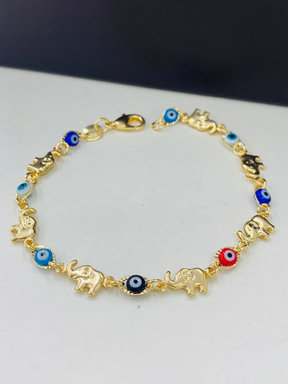 Women's Bracelet Elephant Evil Eye 7.5" / 14K Gold Filled Bracelet for Good Luck & Protection / Everyday Dainty Bracelet / Pulsera para Mujer en Oro Laminado