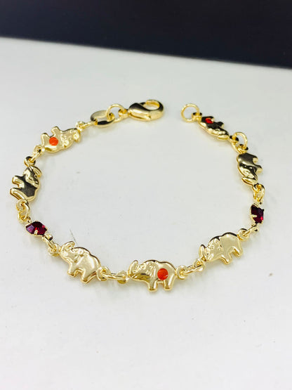 18K Gold Filled Elephant Bracelet for Kids Childrens / Baby Bracelet 6" Inches / Baby Elephant Bracelet for Good Luck & Protection / Pulsera para Ninos.