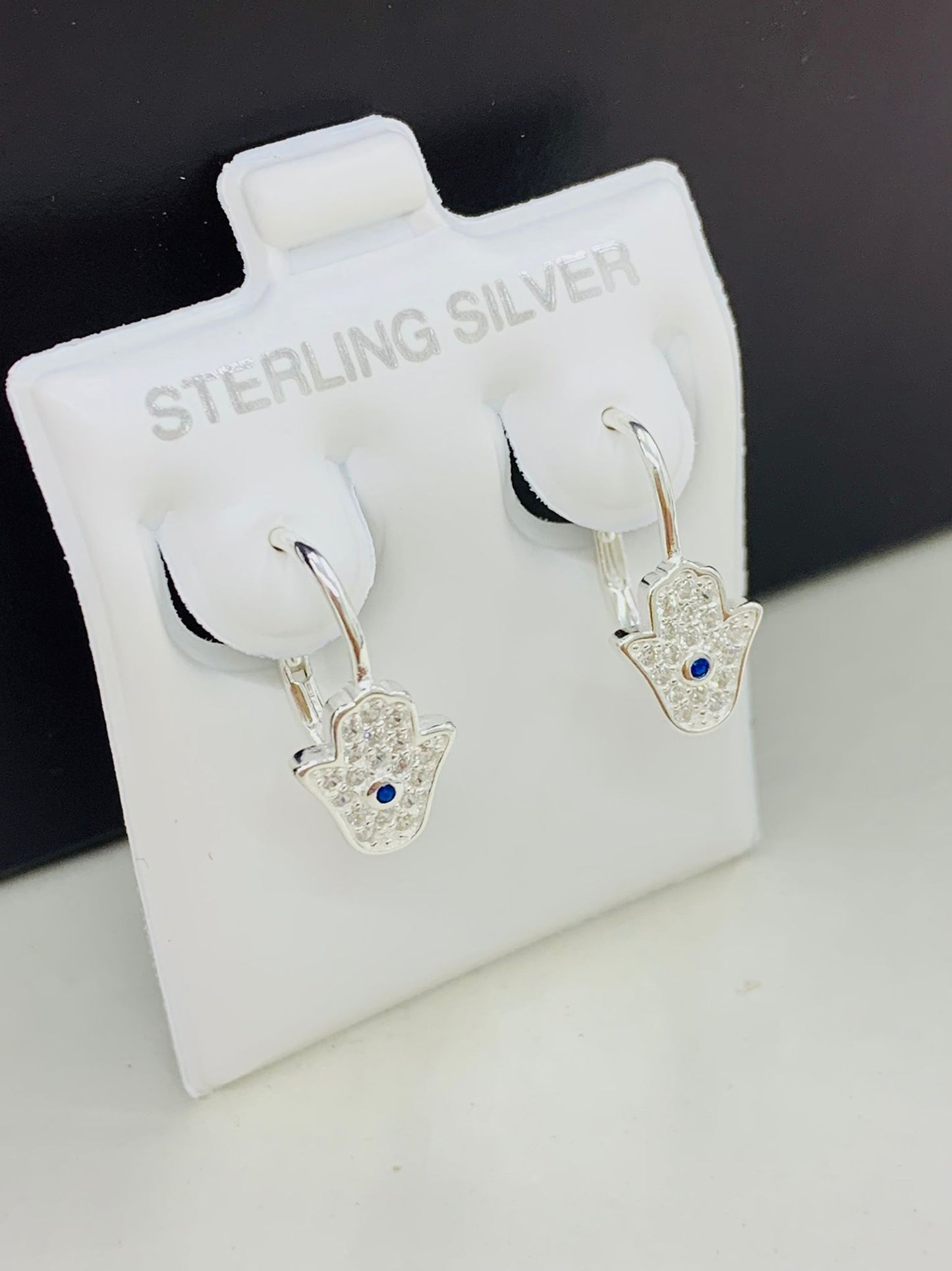 925 Sterling Silver Hamsa Hand Lever Back Earrings for Women's/CZ Stone Earrings/Everyday Earrings/Dainty Jewelry/Aretes Hamsa en Plata Pura