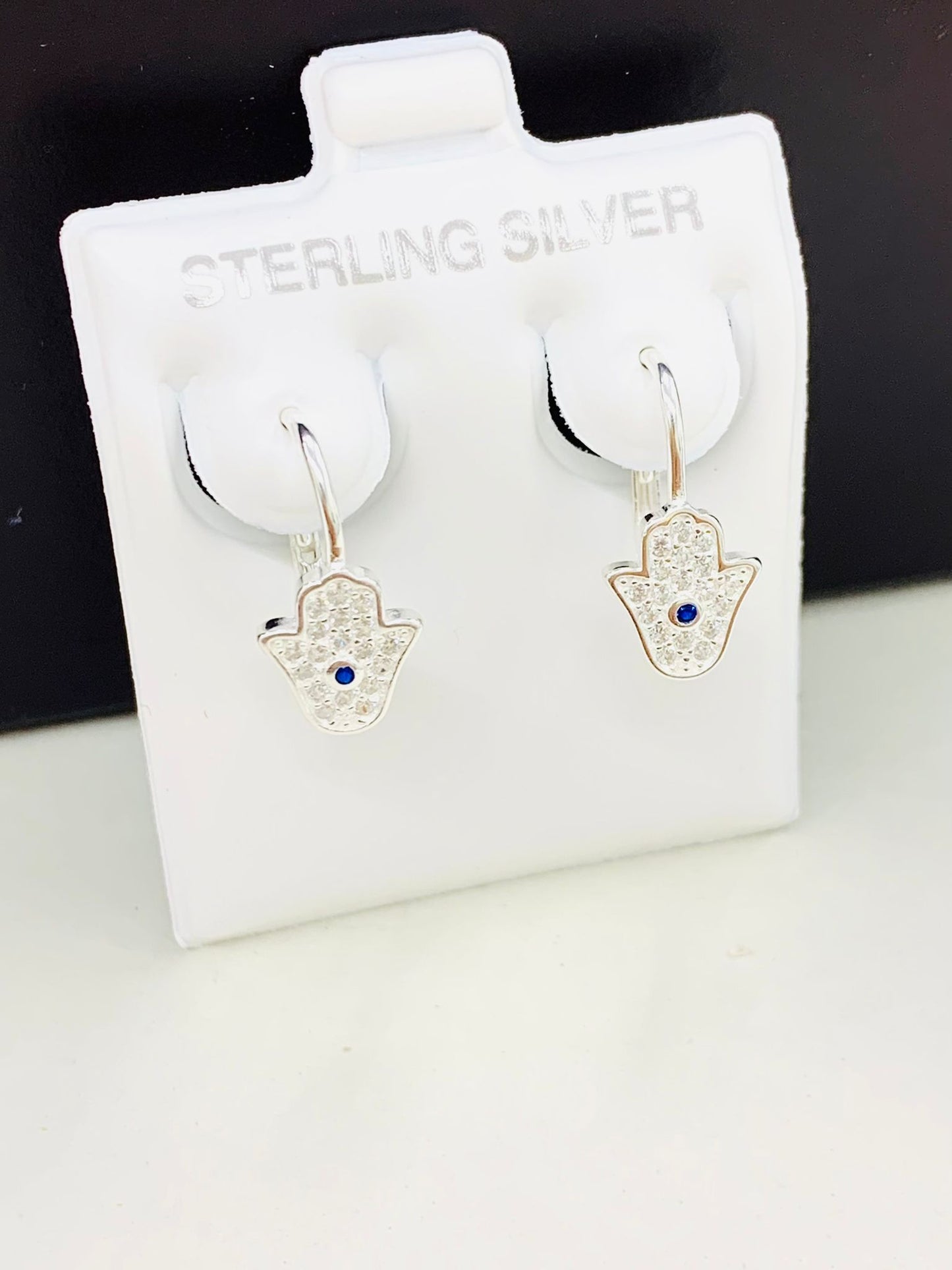 925 Sterling Silver Hamsa Hand Lever Back Earrings for Women's/CZ Stone Earrings/Everyday Earrings/Dainty Jewelry/Aretes Hamsa en Plata Pura