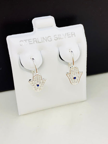 925 Sterling Silver Hamsa Hand Lever Back Earrings for Women's/CZ Stone Earrings/Everyday Earrings/Dainty Jewelry/Aretes Hamsa en Plata Pura