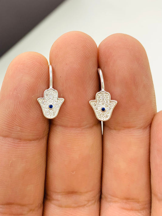 925 Sterling Silver Hamsa Hand Lever Back Earrings for Women's/CZ Stone Earrings/Everyday Earrings/Dainty Jewelry/Aretes Hamsa en Plata Pura