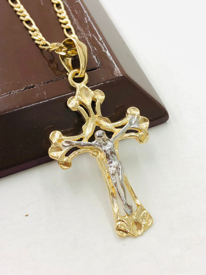 14K Gold Filled Cross Necklace / Figaro Link Chain For Men Women / Cross  Pendant / Necklace – primejewelry269