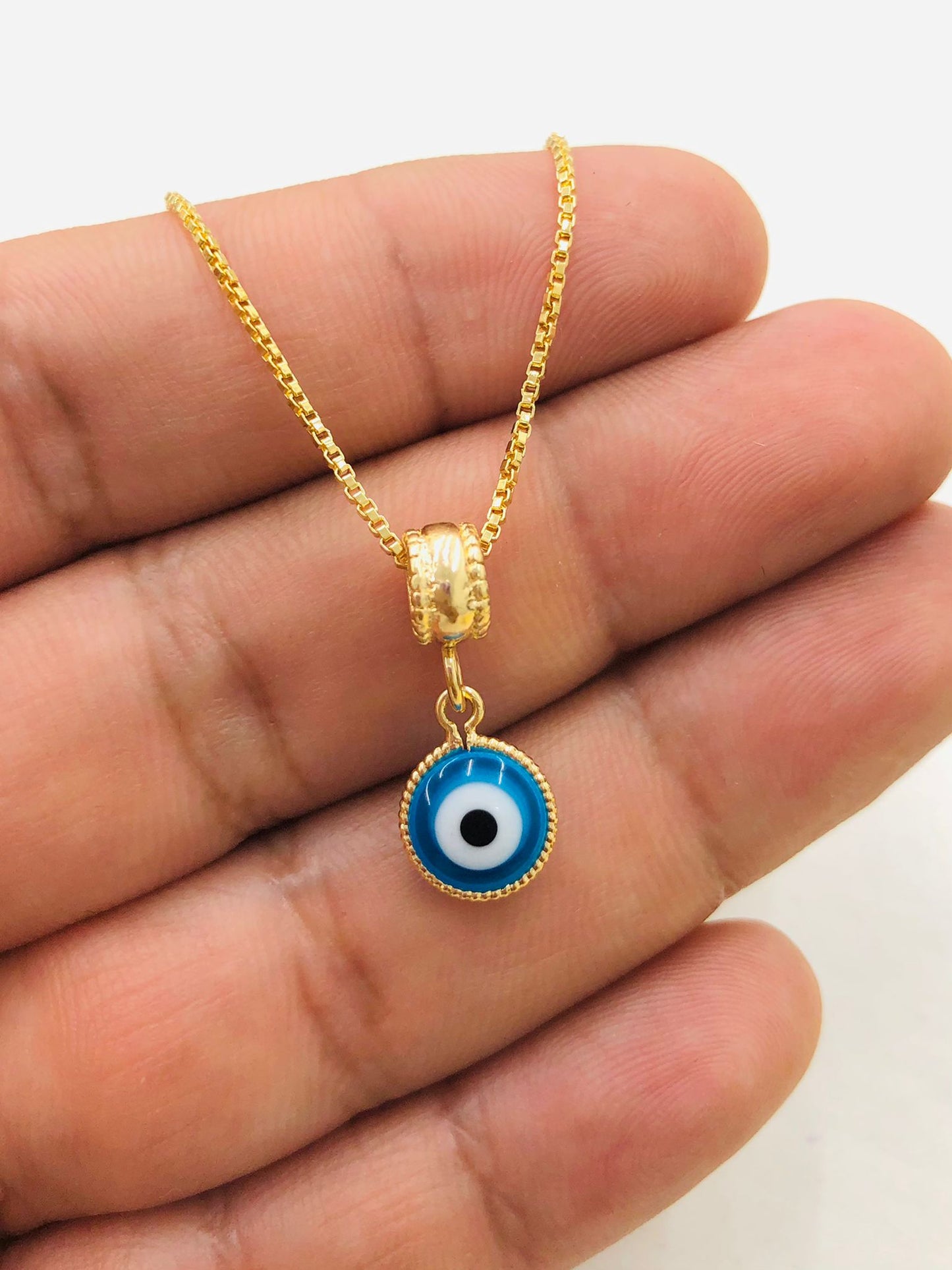 Navy Blue Evil Eye Charm Pendant Necklace 20"/ Womens Gold F Necklace/ Evil Eye Pendant for Protection/ Everyday Necklace/ Cadena Mal de Ojo