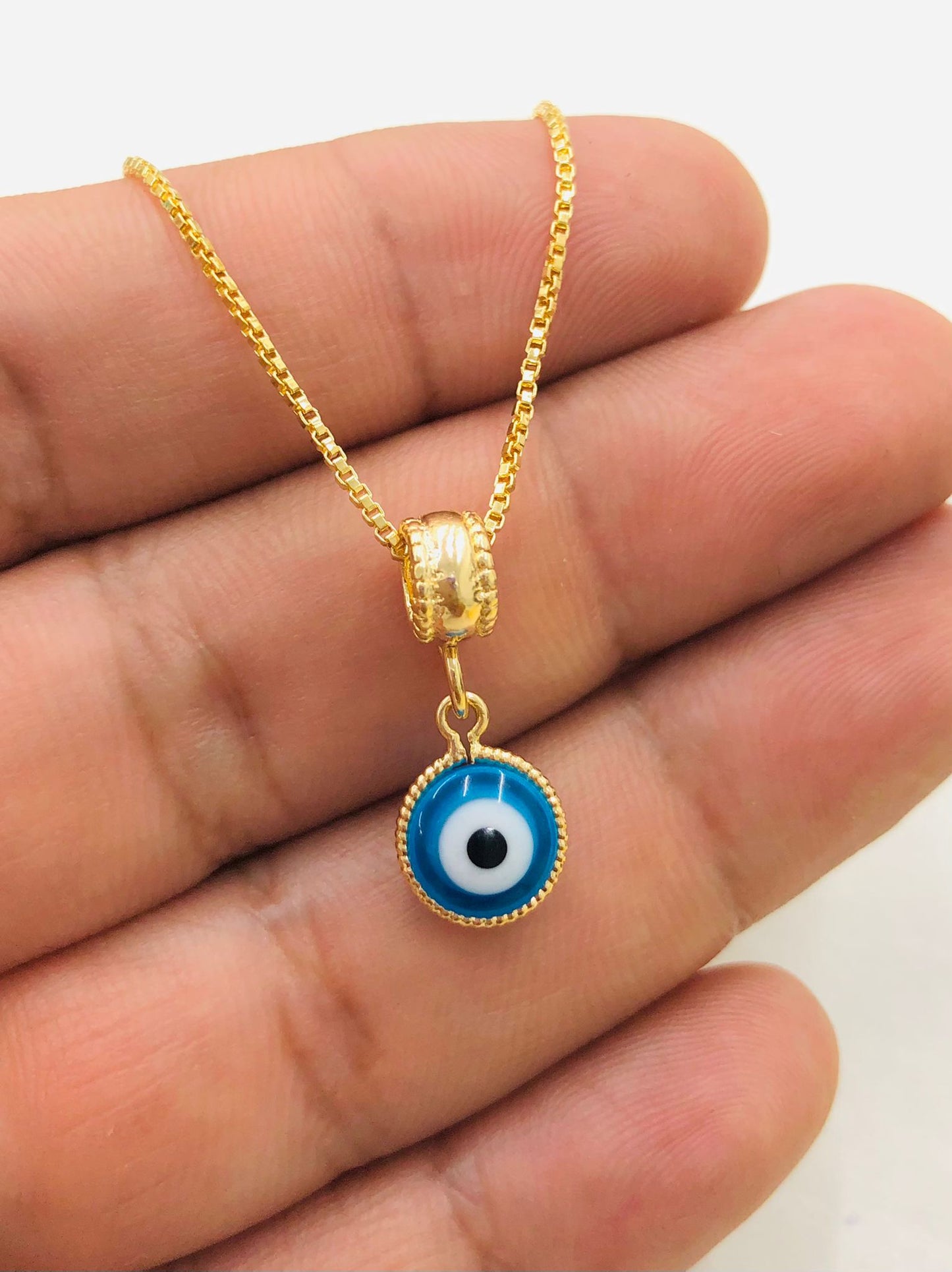 Navy Blue Evil Eye Charm Pendant Necklace 20"/ Womens Gold F Necklace/ Evil Eye Pendant for Protection/ Everyday Necklace/ Cadena Mal de Ojo