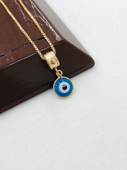 Navy Blue Evil Eye Charm Pendant Necklace 20"/ Womens Gold F Necklace/ Evil Eye Pendant for Protection/ Everyday Necklace/ Cadena Mal de Ojo