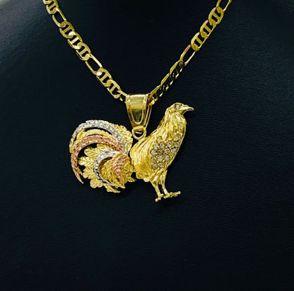 Rooster Necklace Pendant 33x45mm For Mens Figaro  24" 18K GF - Prime Jewelry 269