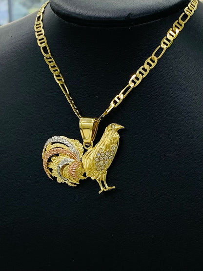Rooster Necklace Pendant 33x45mm For Mens Figaro  24" 18K GF - Prime Jewelry 269