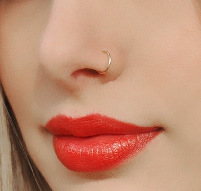 Nose Ring Endless Hoop Earrings 9x9mm / 14K Solid Gold Nose Ring / Body jewelry / Nose Ring Piercing