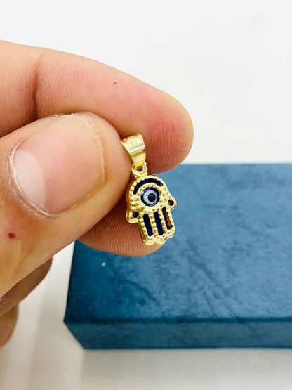 14K Yellow Gold Womens Hamsa Hand Pendant Evil Eye Jewelry 14x8 Dije Ojo Turco