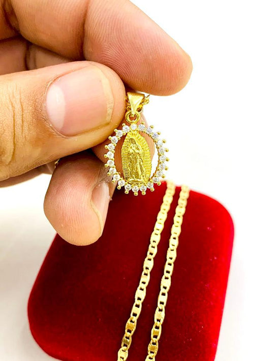 Virgen de Guadalupe Necklace Medalla de Guadalupe Valentino Chain 19x14 1st Communion