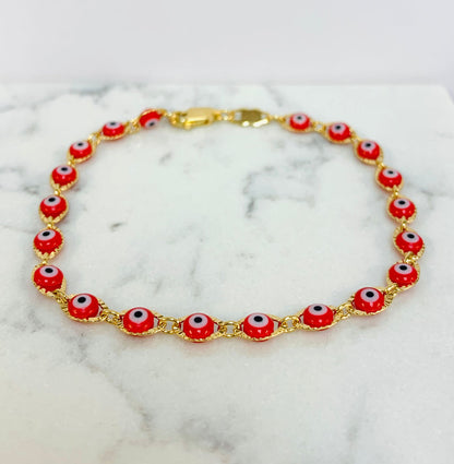 Red Evil Eye Bracelet 7.5" / Gold Filled Bracelet / Evil Eye Jewelry / Protection jewelry / Women´s Bracelet / Pulsera de Ojo Turco / Pulsera Mal de Ojo / Pulsera Para Mujer Ojo Turco Rojo