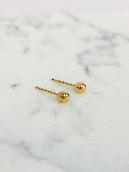 14K Solid Gold Ball Earrings 3mm / Baby Womens Stud Earrings / Push Back Earrings / Aretes En Oro Real Para Mujer y Niños / Gold Stud Earrings / Everyday Earrings